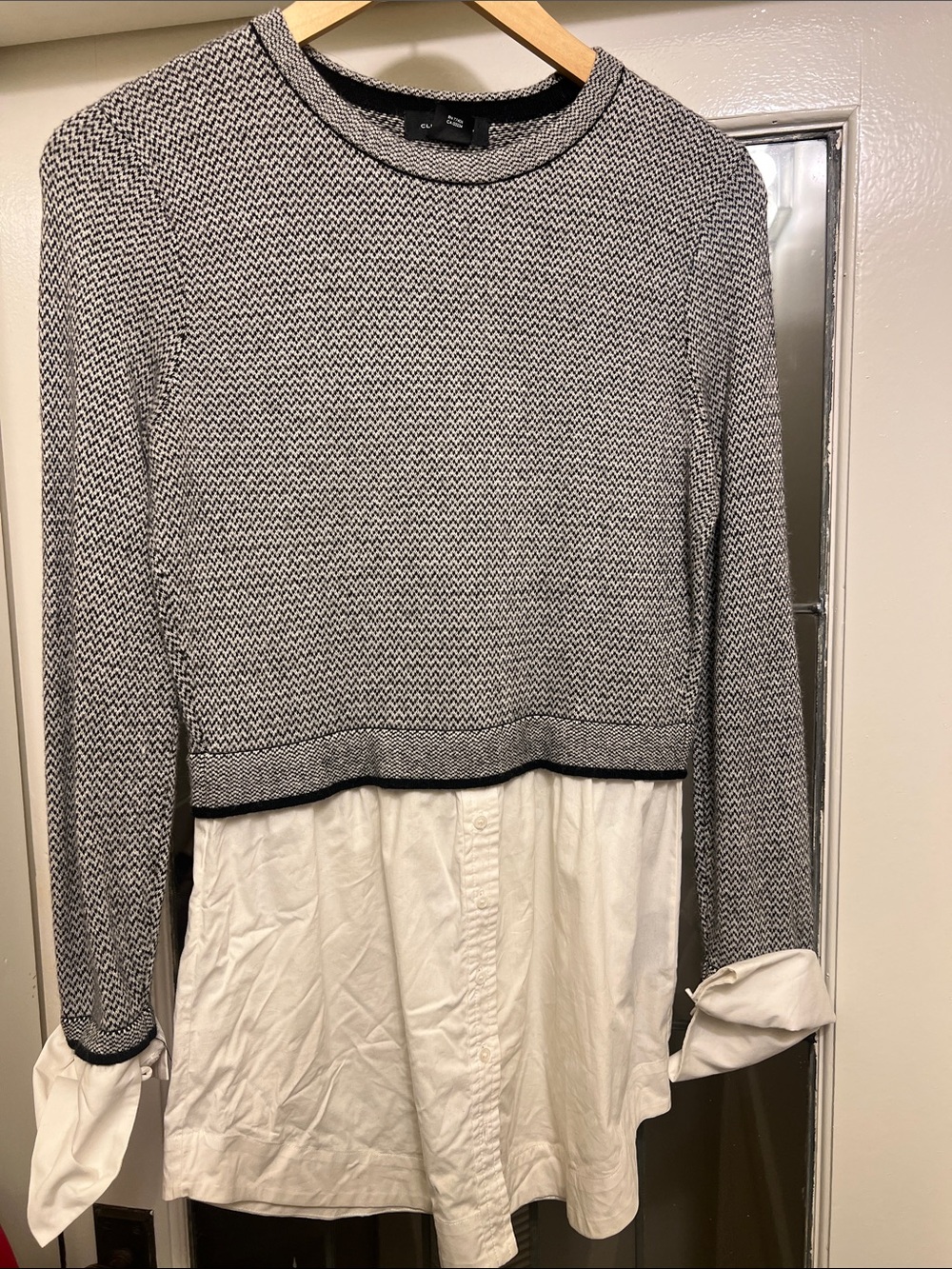Club Monaco Black & White Layered Crewneck Sweater Shirt